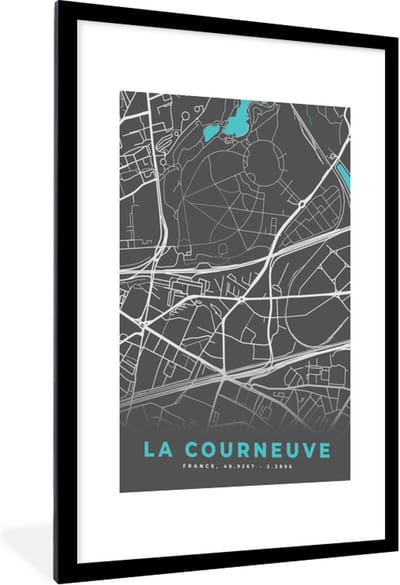 Fotolijst incl. Poster - La Courneuve - Stadskaart - Kaart - Plattegrond - Frankrijk - 60x90 cm - Posterlijst
