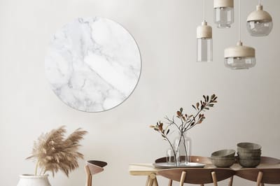 WallCircle - Wandcirkel 90x90 - Marmer - Wit - Grijs - Luxe - Marmerlook - Steen - Ronde schilderijen woonkamer - Wandbord rond - Muurdecoratie cirkel - Kamer decoratie binnen - Wanddecoratie muurcirkel - Woonaccessoires