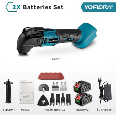 YOFIDRA Oscillerende Multifunctionele Tool 6 Versnellingen Variabele Snoerloze Houtbewerking Trimmer Snijgereedschap Voor Makita 18v Accu NO Battery Set