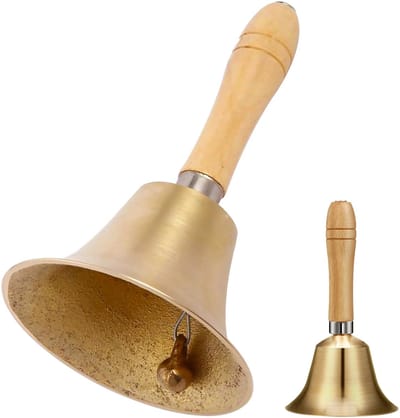 Ynkkvre - Tafelbel met Houten Handvat - Duurzaam Messing - Krachtige Ringtonen - Voor Keuken, Hotel en Huis