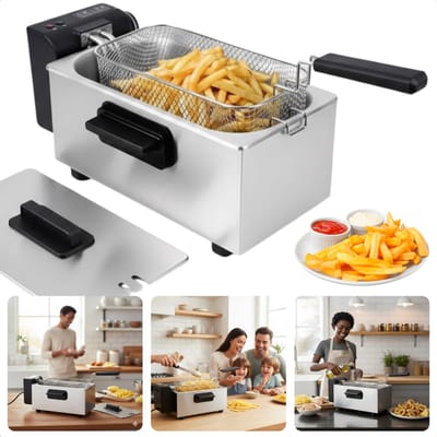 Cheqo® Friteuse - Regelbare Thermostaat - Indicatielampje - Uitneembare Tank - Verwarmingselement - PFAS-vrij - Eenvoudig Te Reinigen - RVS/Zwart - Functionele Friteuse - Frituurpan - Frituur Pan - Frietpan - Frituren