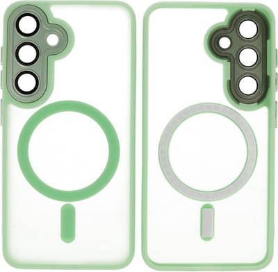MagSafe Hoesje Geschikt voor Samsung Galaxy S24 FE - Mat-Transparent met Camera Beschermer Case - Groen