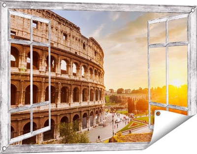 Gards Tuinposter Doorkijk Colosseum bij Zonsondergang in Italïe - 90x60 cm - Tuindoek - Tuindecoratie - Wanddecoratie buiten - Tuinschilderij