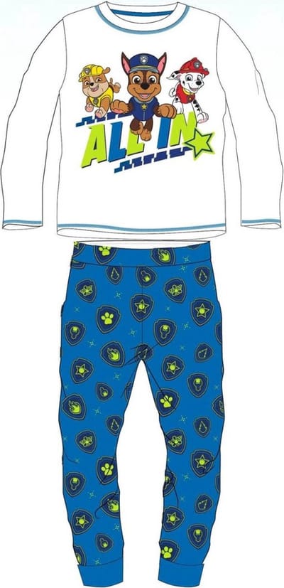 Paw Patrol Pyjama - Maat 128 - Wit met blauw - 100% katoen