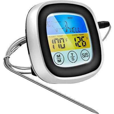 Digitale Keukenthermometer Sonde Kleuren Touchscreen Vlees Barbecue Voedsel Temperatuurmeting zwart