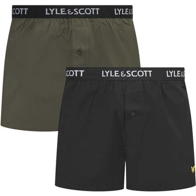 Lyle & Scott Heren Geweven Boxershorts (Set van 2) (Kever/Zwart)