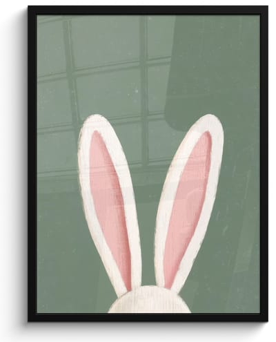 Poster in lijst - Fotolijst 50x70 cm - Posters - Hazen - Oren - Roze - Posterlijst zwart - Decoratie - Wanddecoratie woonkamer - Muurdecoratie slaapkamer