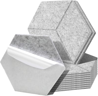 12 stuks Akoestische panelen Hexagon Zelfklevend Akoestisch Paneel Geluidsisolatie Vilt Wandpaneel lichtgrijs