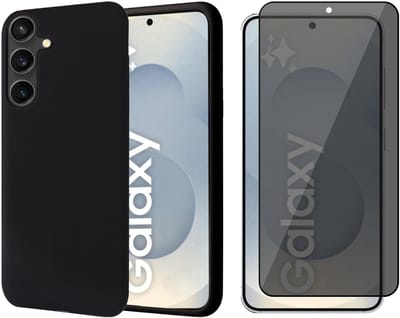 Hoesje geschikt voor Samsung Galaxy S25 - Privacy Screenprotector Volledig Dekkend Glas - Mat Back Case Zwart