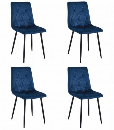 Set van 4 Eetkamerstoelen LIBRA Donkerblauw – Zwarte Metalen Poten, Modern Velvet Bekleding, Ergonomisch Design, Max. 120 kg