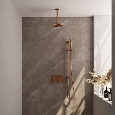 Brauer Copper Edition Thermostatische Regendoucheset Inbouw - Hoofddouche 20 cm - Met Drukknoppen - Handdouche Staaf - Doucheslang - Geintegreerde Glijstang