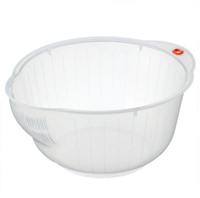 Rijstwasbak, fruitwasbak, groentewasbak met afdruiprek, huishoudelijk plastic keukengerei, rijstzeef, rijstkom, 24,1*21,6*10 cm