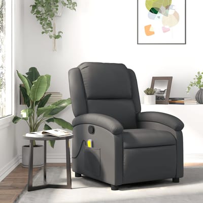 vidaXL - Massagestoel - van - echt - leer, - grijs