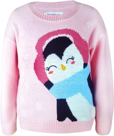 Starry Indigo - Foute Kersttrui / Sweater Meisjes met Glitter | Pinguïn | Roos