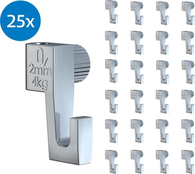 Artiteq Mini Haak - Set van 25 stuks - Verstelbare Aluminium Haken 4 kg - Voor 2 mm Perlon Draad - Schilderij Ophangsysteem