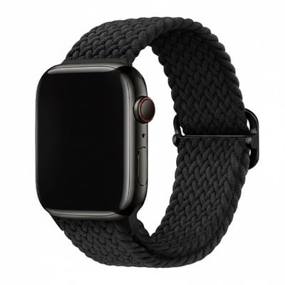 Nylon bandje - geschikt voor Apple Watch 1/2/3/4/5/6/7/8/9/10/11/ SE (1,2,3) met maat 38 mm / 40 mm / 41 mm en 42 mm (Watch 10/11) - gevlochten nylon - zwart