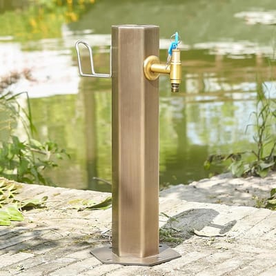 Kraanwaterkolom Roestvrijstaal - Buitenkraan Tuin - Tuin Irrigatie - Vorstbestendig Slanghouder - 50x21 cm - Zilver