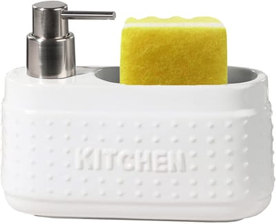 Dailygoods- Afwasmiddeldispenser grote capaciteit - Zeepdispenser keuken - Keramisch - Sponshouder - 21 oz - Vochtbestendig