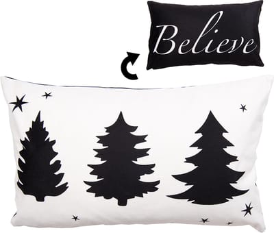 Clayre & Eef Kussenhoes 30x50 cm Wit Zwart Polyester Kerstboom