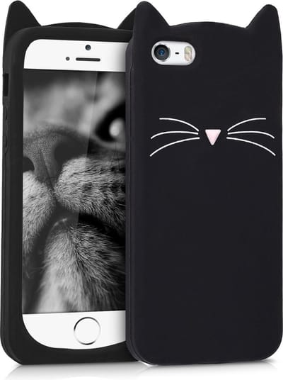 kwmobile hoesje geschikt voor Apple iPhone SE (1.Gen 2016) / iPhone 5 / iPhone 5S - Backcover voor smartphone in zwart / wit - Kat design