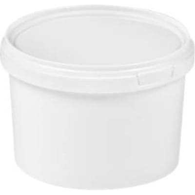 Emmer, met deksel & handvaten, 0,5 l, Ø 117,5 x H 81,5 mm, ISO-norm, voedselveilig, temperatuurbestendig, stapelbaar & nestbaar, recycleerbaar PP, wit, 10 st.