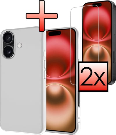 Hoesje - Met 2x Screenprotector - Geschikt voor Apple iPhone 16 - Sterk & Shockproof - Back Cover - Siliconen Case - Telefoon Hoes - Wit