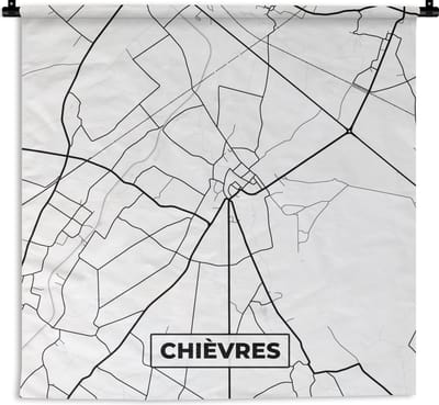 Wandkleed - Wanddoek - Zwart Wit – België – Plattegrond – Stadskaart – Kaart – Chièvres - 180x180 cm - Wandtapijt