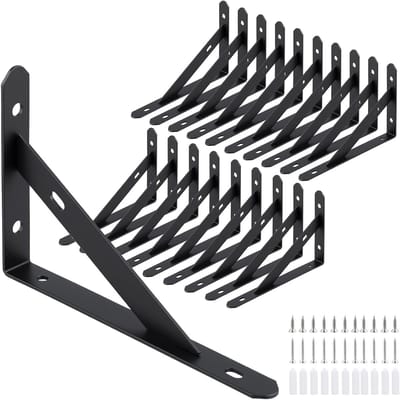 20 Stuks 15.5 cm Driehoekige Plankbeugels, 90 Graden Wand L Beugels, Steunbeugels met Montagemateriaal voor Wandplanken, Boekenkasten en Kasten, Zwart