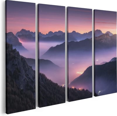 Artaza Canvas Schilderij Vierluik Bergen Landschap In Italië Tijdens Zonsondergang - 80x60 - Foto Op Canvas - Canvas Print