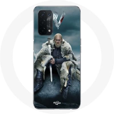 Hoesje - Vikingen - Oppo A54 5G - Ragnar Lothbrok Logo - Kleur Grijs - Harde Hoes