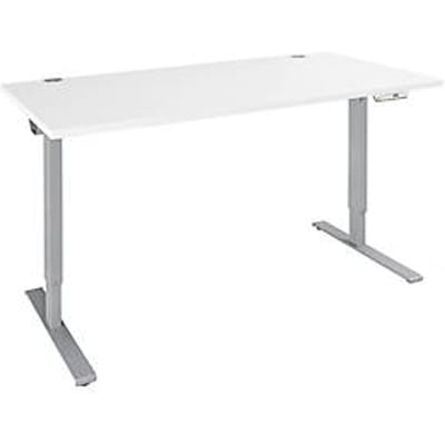 Schäfer Shop Genius bureau AERO FLEX, elektrisch in hoogte verstelbaar, rechthoekig, T-voet, B 1200 x D 800 x H 620-1280 mm, wit/blank aluminium