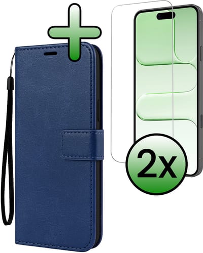 Hoesje Met 2x Screenprotector - Geschikt voor Apple iPhone Air - Luxe Pasjeshouder - Bookcase Portemonee - Flip Case - Kunstleer Book Case - Flipcase Hoes - Book Cover - Walletcase - Portemonneehoes - Donkerblauw