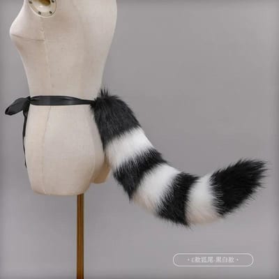 Kawaii Gestreepte Vossenstaart Faux Fur Pluche Vossenstaart Cosplay Kostuum Requisieten JK Meisje Lolita Feest Cosplay Accessoires Halloween Requisieten One Size