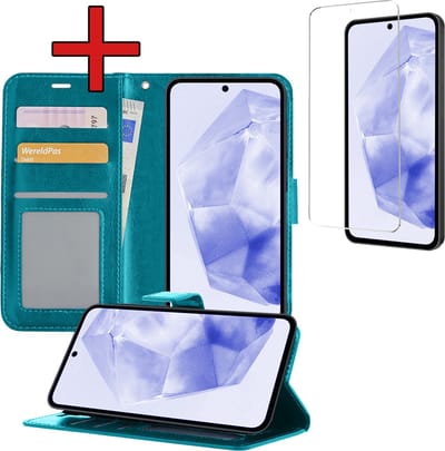 Hoesje - Met Screenprotector - Geschikt voor Samsung Galaxy A35 - Luxe Pasjeshouder - Flipcase - Bookcase Portemonee - Flip Case - Kunstleer Book Case - Book Cover - Walletcase - Portemonneehoes - Telefoonhoes - Turquoise