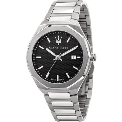 Maserati Stile Zwart Zilver Roestvrij Staal Heren Kwarts Uurwerk R8853142003 zwart
