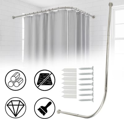 Douchegordijnstang Van Roestvrij Staal Wandmontage Gebogen L-Vormig 72-100x111-136 cm - Roestvrij Verstelbare Lengte - Ruimtebesparend Hoekontwerp - Zilver