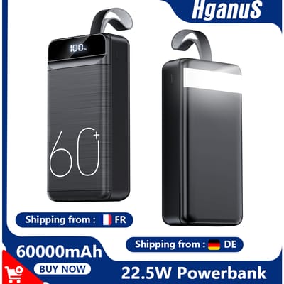 Hganus 60000mAh PowerBank 22,5W snel opladen met zaklamp Draagbare powerbank externe batterij voor iPad iPhone Samsung Xiaomi 60000mAh  Powerbank