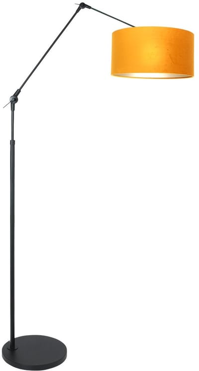 Zwarte Vloerlamp Booglamp Prestige Chic 8117ZW van Steinhauer met Goud Velours Kap, Metaal en Textiel, Draaibaar en Kantelbaar, 220 cm Snoer
