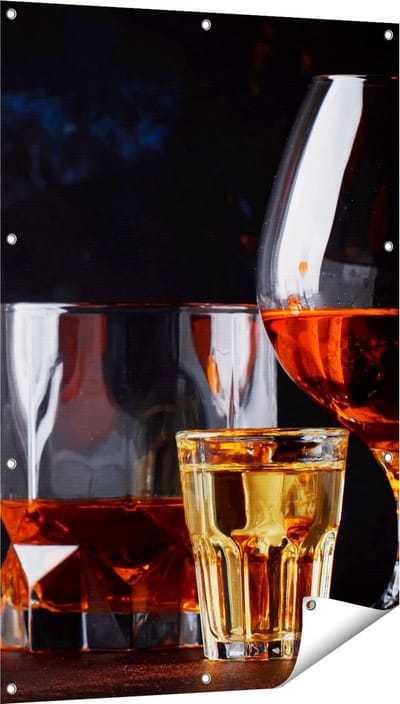 Gards Tuinposter Sterke Alcohol Drank - Glazen - 80x120 cm - Tuindoek - Tuindecoratie - Wanddecoratie buiten - Tuinschilderij
