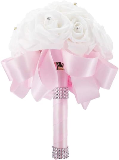 Bruidsboeket Kunstbloemen - Nepbloemen Bruiloft - Bruiloft Decoratie - Blijvende Allure - 26x17 cm - Roze
