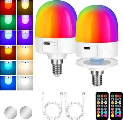 Led lampen - Nachtlampje - Led lamp - Led lamp e27 - Oplaadbare LED Lampen E27 - USB oplaadbare lamp - Met afstandsbediening - Nachtlampje kinderen - Nachtlampje volwassenen - E27 schroefdraad - Magneet - Dimbaar - 9 RGB-kleuren - 3 timers -Set van 2