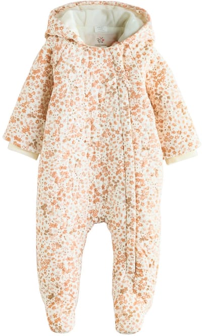 Next - Meisjes - Baby kinderwagenpak met kreukeltextuur en capuchon - Crème