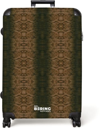 NoBoringSuitcases.com® - Koffer groot - Reiskoffer lichtgewicht - Bruine slangenhuid met symmetrische schubstructuur - Rolkoffer met 4 wielen - Grote trolley XL - 98 liter bagage