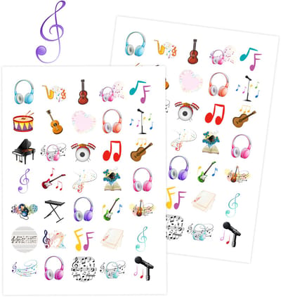 Muziek Stickers - 2 Grote Stickervellen - 70 Stickers voor Muziekles