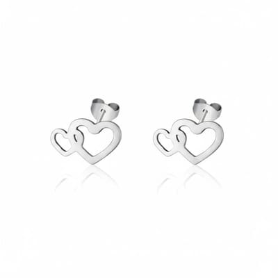 Aramat Jewels | Oorbellen | RVS Dubbele Hartjes Oorstekers Zilver 12x8mm | | | |12mm | Staal | Kinderen, Volwassenen | Verkleurd niet
