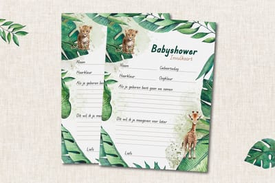 Grateful Green Babyshower Invulkaarten - Voorspelkaarten - Voorspellingen - 10 stuks - Jungle - Stevig papier - A6 - More Morris