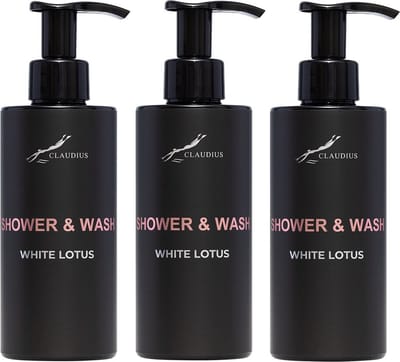 Shower & Wash White Lotus 300 ml - met pomp - zwarte fles - set van 3 stuks - Voordeelverpakking