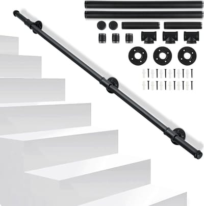 Trapleuning Leuningdrager Gepoedercoat Outdoor Indoor Diameter 32 mm Zwart Lengte 150cm