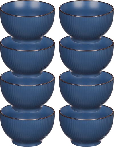 Vivalto Kommetjes/serveer schaaltjes/soepkommen - 8x - Mistique - porselein - D14 x H8 cm - blauw - Stapelbaar