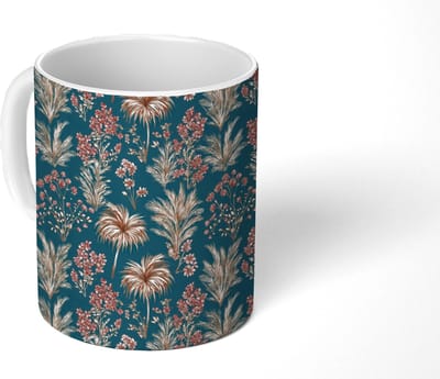 Mok - Koffiemok - Botanisch - Patroon - Blauw - Mokken - 350 ML - Beker - Koffiemokken - Theemok